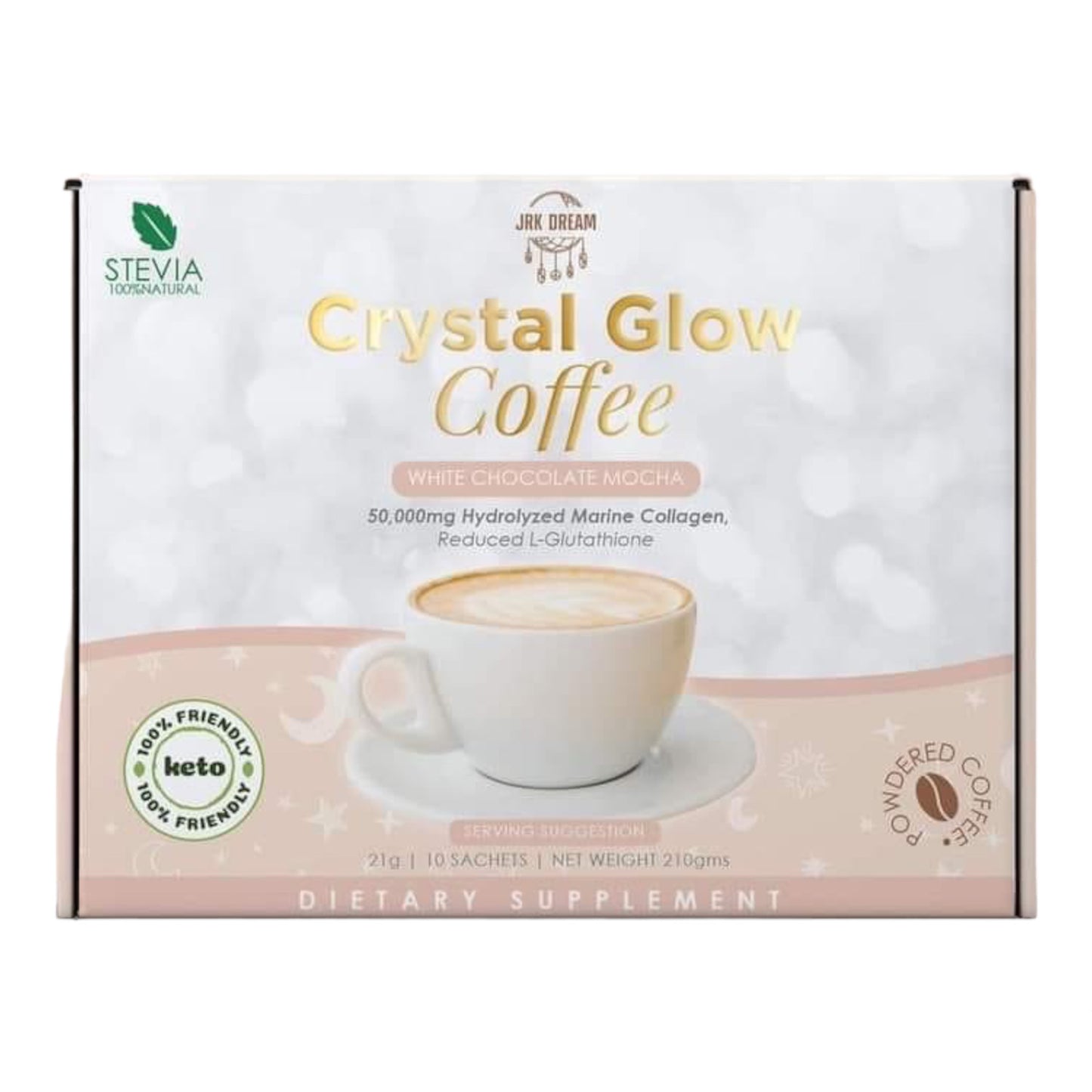 Crystal Glow Coffee White Chocolate Mocha 50,000mg Hydrolyzed Marine Collagen Mix, 10 Sachets