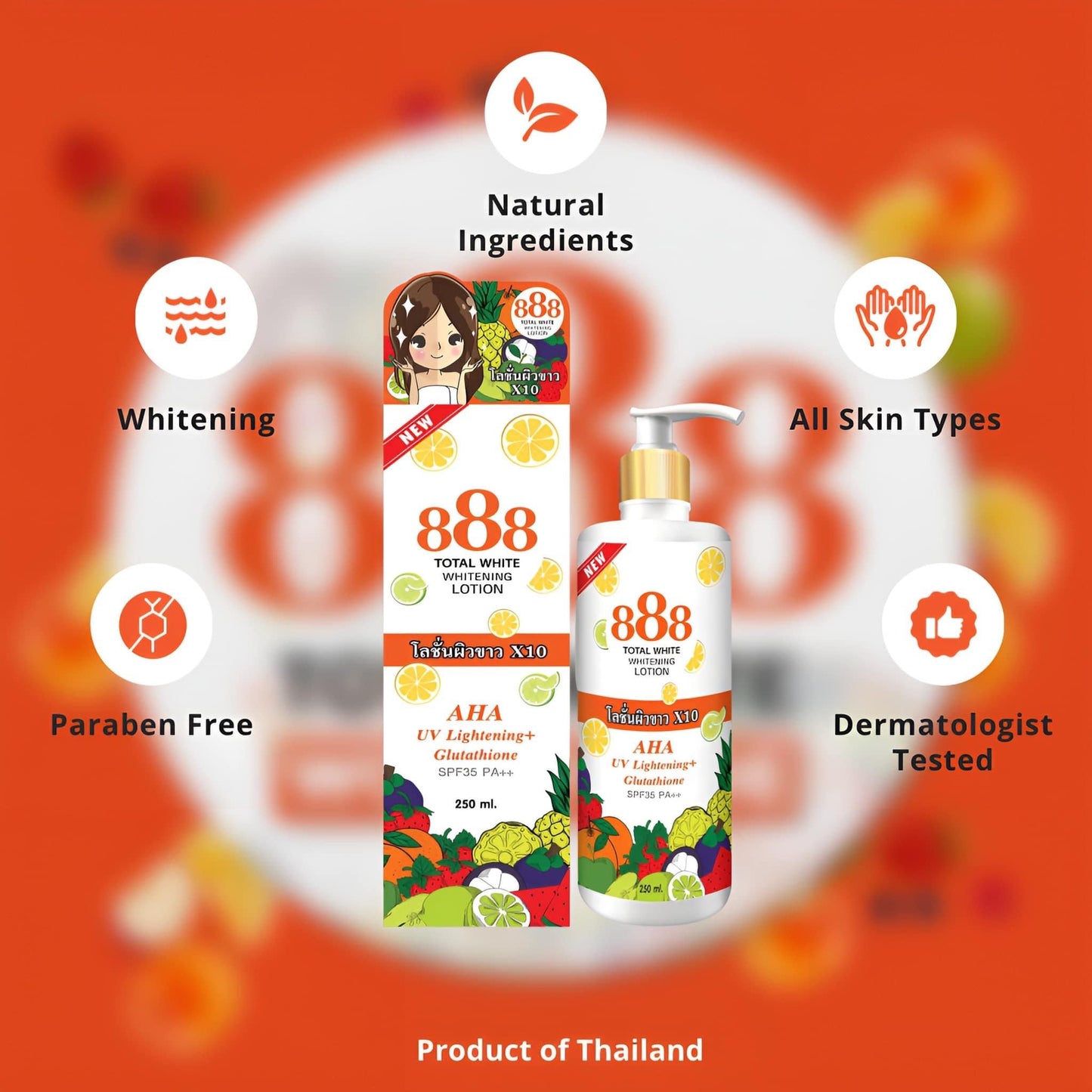 888 Total Whitening AHA UV lightening+ Glutathione SPF35 PA+++