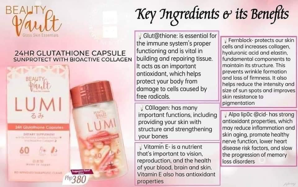 Beauty Vault LUMI 24H Glutathione Capsule - Shop Essential Skin Care Products online | Natural Organic skin care products | ROSYSKIN ESSENTIALS LLC