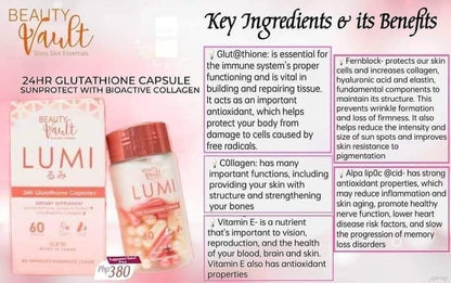 Beauty Vault LUMI 24H Glutathione Capsule - Shop Essential Skin Care Products online | Natural Organic skin care products | ROSYSKIN ESSENTIALS LLC