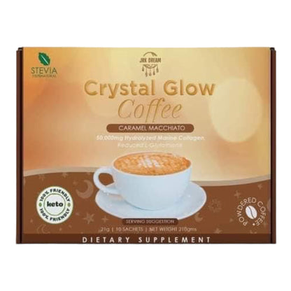 Crystal Glow Coffee CARAMEL MACCHIATO 50,000mg Hydrolyzed Marine Collagen Mix, 10 Sachets